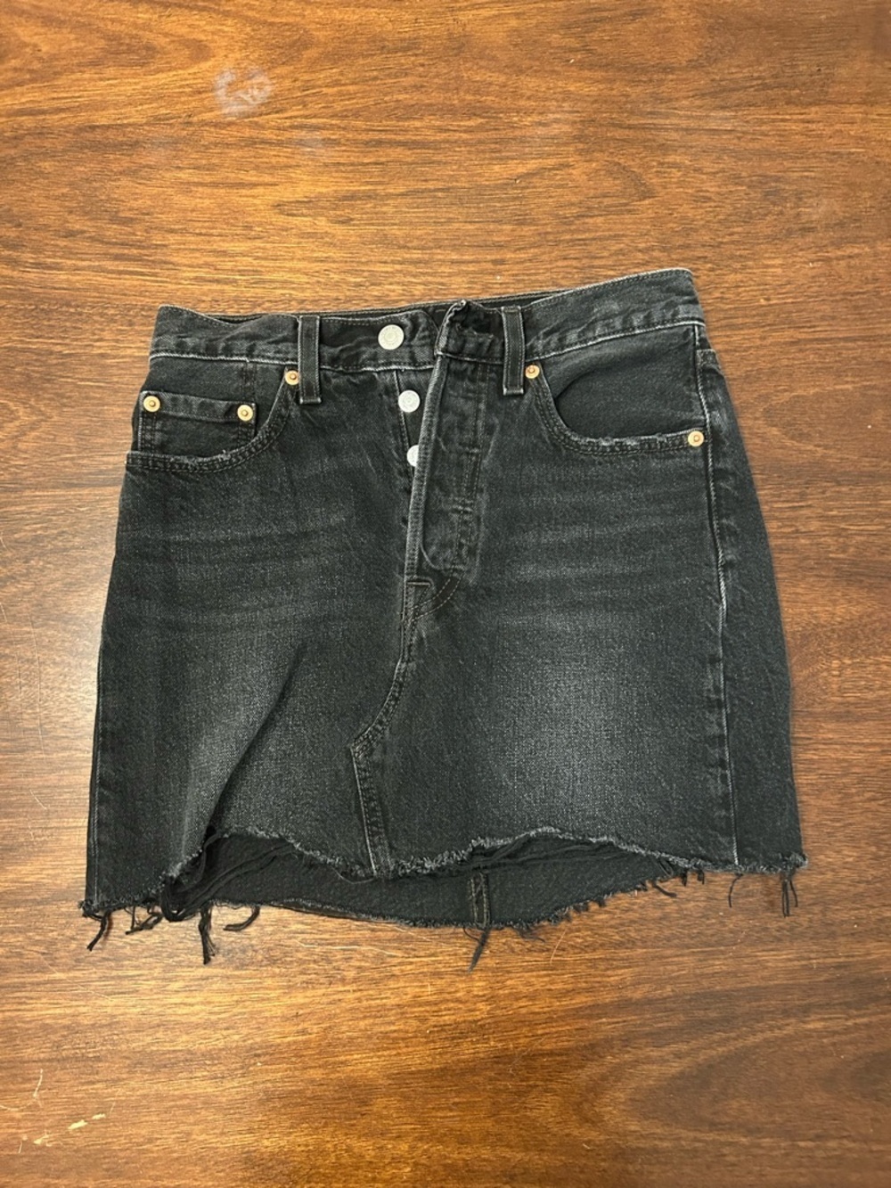 Levi's Faded Black Raw-Hem Denim Mini Skirt